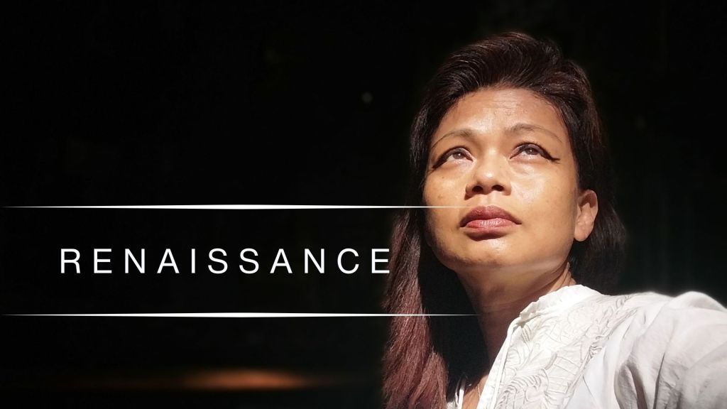 Portrait of Genevieve Cheung in soft natural light, looking upward in quiet contemplation, with the word “Renaissance” overlaid on a dark background, symbolizing a return to land, rhythm, and human presence.